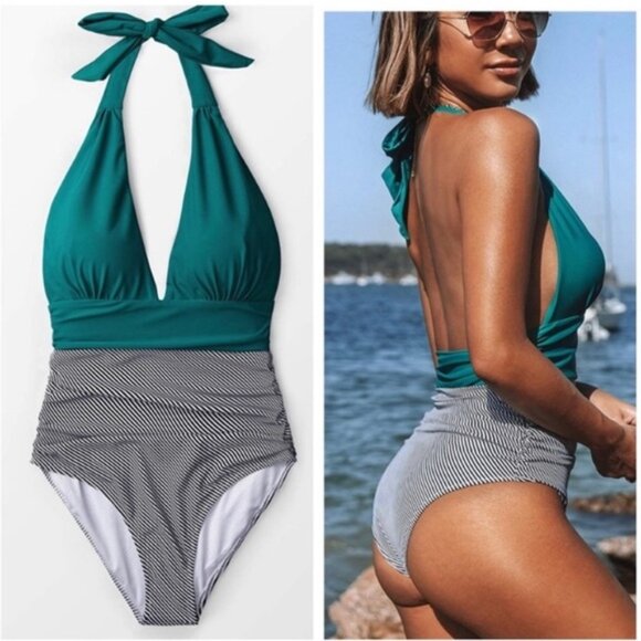 CUPSHE | Keeping You Accompanied Stripe One Piece Swimsuit | Size Large - Picture 1 of 12